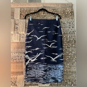 🩵 💙 Anthropologie Maeve Seagull Printed Pencil Skirt Blue NWT sz 4